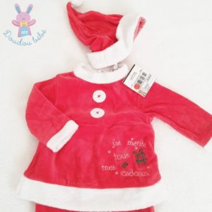 Pyjama tenue de Noël rouge et blanc + Bonnet bébé fille 6 MOIS