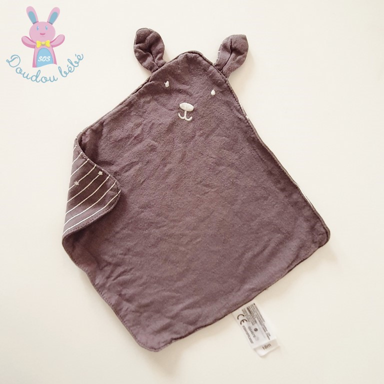 Doudou plat Ours Lapin tissu gris ray toiles CARREFOUR TEX