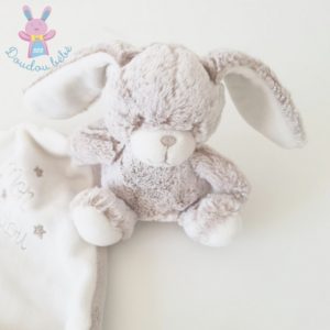 Doudou Lapin beige blanc mouchoir “mon doudou” attache tétine TEX