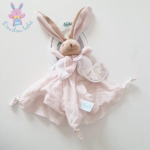 Doudou plat Lapin lange de coton rose beige et blanc BABY NAT