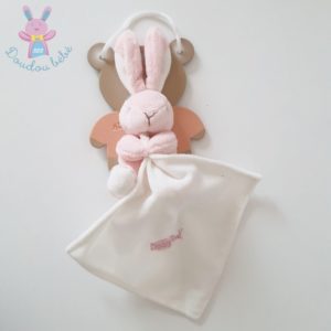 Doudou Lapin rose et blanc mouchoir blanc BABY NAT