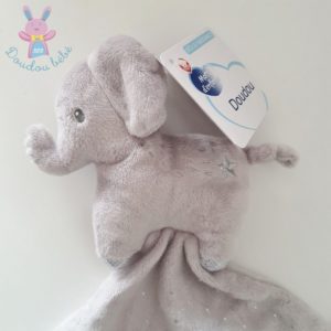 Doudou éléphant mouchoir gris étoiles pois argent MOTS D’ENFANTS