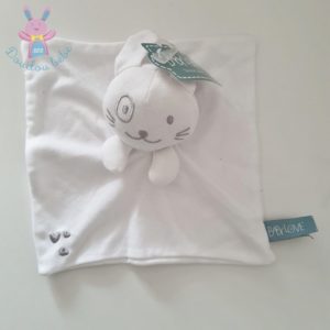 Doudou plat Lapin blanc et gris cœurs BABY LOVE