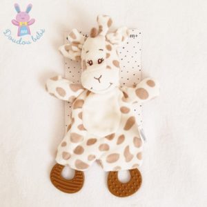 Doudou plat Girafe blanc marron crème dentition ACTION