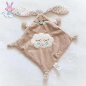 Doudou plat Lapin beige blanc étoiles nuage AUCHAN