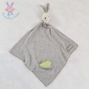 Doudou plat Lapin gris oiseau vert collection Zen KALOO