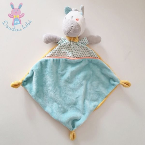 Doudou plat Girafe bleu jaune MOTS D'ENFANTS