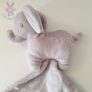 Doudou plat éléphant mouchoir gris étoiles argent MOTS D’ENFANTS