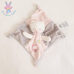 Doudou plat Chat blanc gris rose MOTS D’ENFANTS SIPLEC