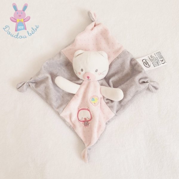 Doudou plat Chat rose gris MOTS D'ENFANTS