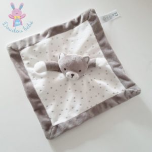 Doudou plat Chat blanc marron étoiles OBAIBI