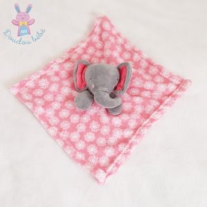 Doudou plat éléphant gris rose blanc fleurs BABYGRO