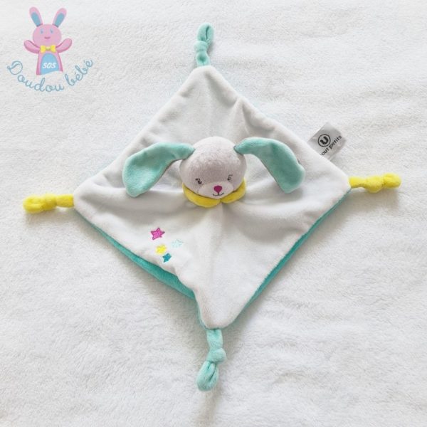 Doudou plat Lapin blanc vert U TOUT PETITS