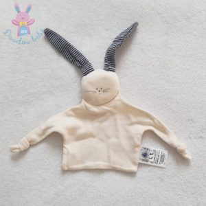 Doudou plat Lapin coton écru rayé bleu marine PETIT BATEAU