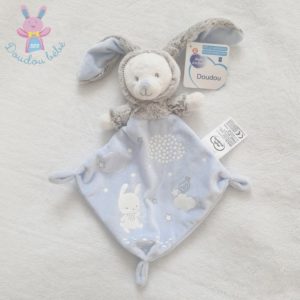 Doudou plat Ours lapin bleu gris blanc luminescent MOTS D’ENFANTS