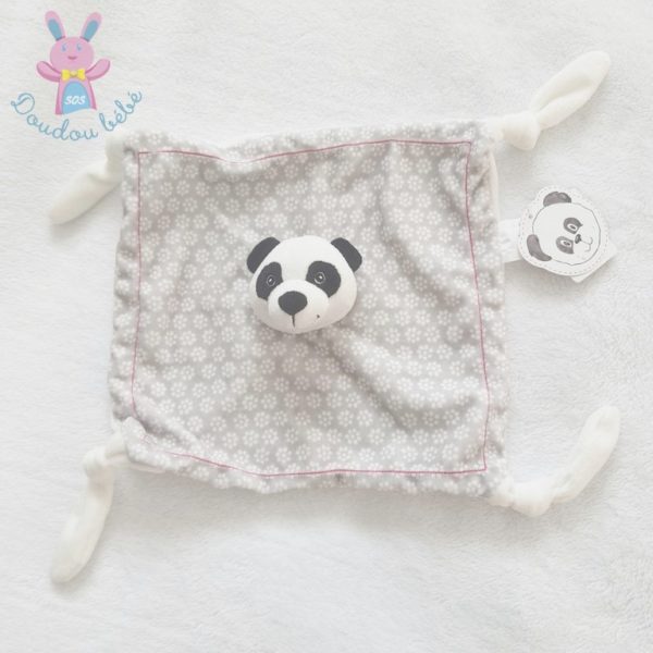 Doudou plat Panda gris blanc noir CARRE BLANC