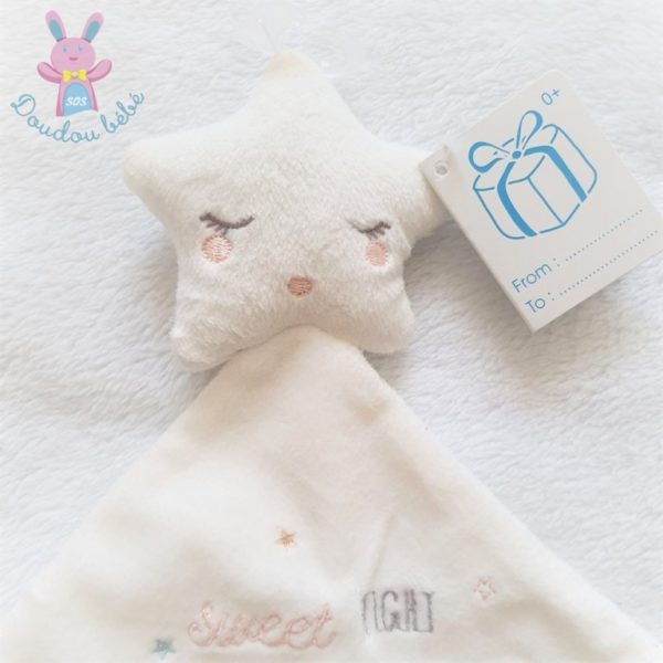 Doudou plat étoile mouchoir blanc "Sweet night little dreamer" SIMBA