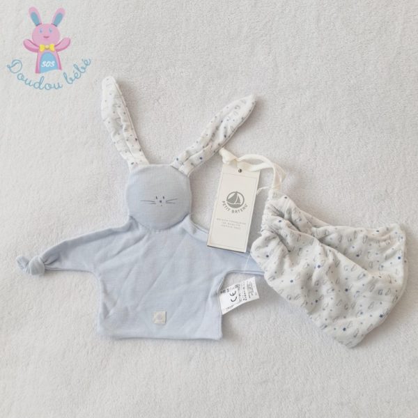 Doudou plat Lapin lange bleu blanc étoiles + sac PETIT BATEAU – Image 2