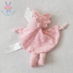 Doudou plat Licorne grelot rose blanc argenté TOM & KIDDY