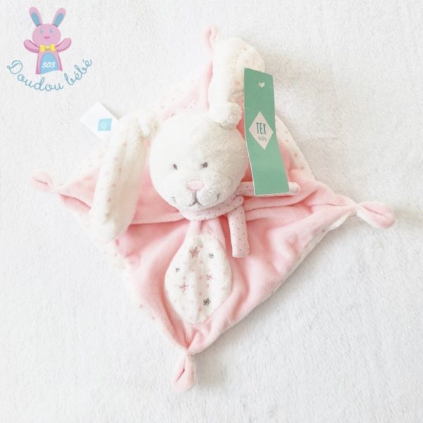 Doudou plat Lapin rose blanc TEX