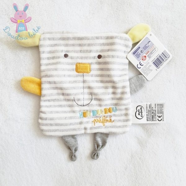 Doudou plat Lapin rayé gris MOTS D'ENFANTS