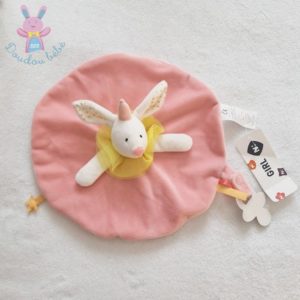 Doudou plat Lapin rose blanc jaune « fantastic circus » Génération Z