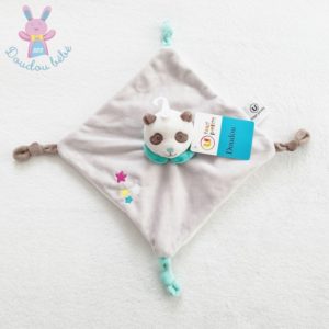 Doudou plat Panda gris blanc bleu étoiles U TOUT PETITS