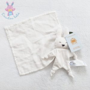 Doudou plat Lapin Super héros mouchoir coton bio blanc BOUT’CHOU