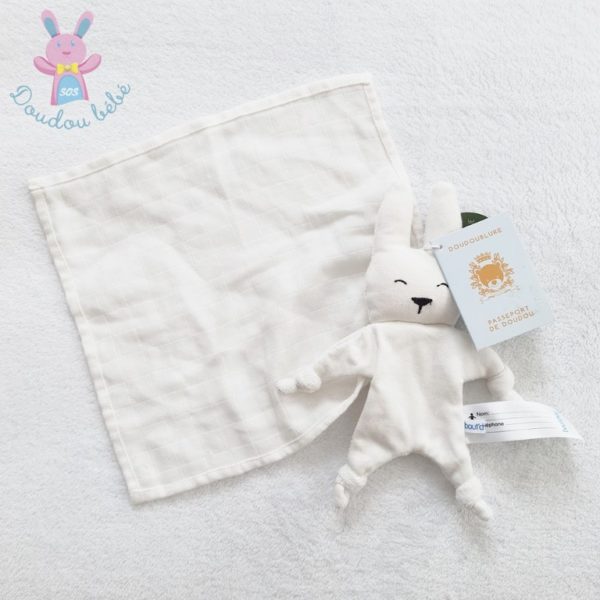 Doudou Lapin mouchoir bio blanc super héros BOUT'CHOU