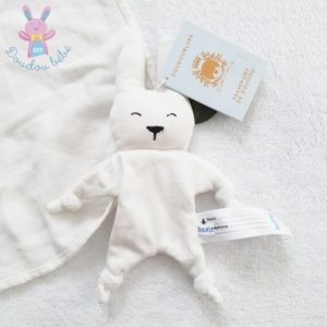 Doudou plat Lapin Super héros mouchoir coton bio blanc BOUT’CHOU