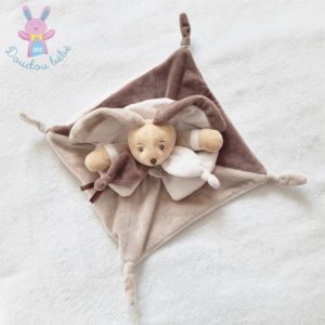 Doudou plat Lapin blanc beige marron LA GRANDE RECRE