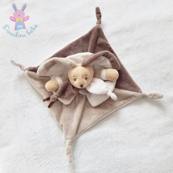 Doudou plat Lapin beige marron LA GRANDE RECRE