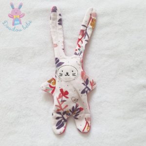 Doudou Lapin rose motif fleurs feuilles colorées oiseau CATIMINI