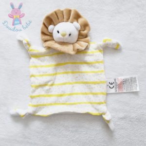 Doudou plat Lion rayé jaune blanc crinière beige Grain de Blé Z