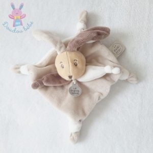 Doudou plat Lapin blanc beige marron La grande Récré