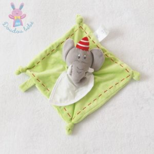 Doudou plat éléphant bavoir blanc à broder vert gris DMC