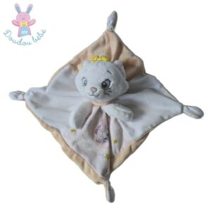Doudou plat Chat Marie Aristochats rose blanc doré DISNEY