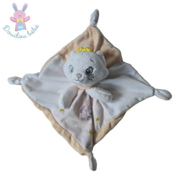 Doudou plat Chat Marie rose blanc DISNEY