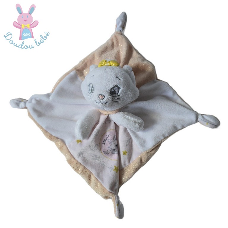 Doudou plat Chat Marie rose blanc DISNEY