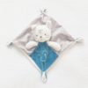 Doudou plat Chat blanc bleu gris MOTS D'ENFANTS