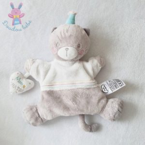 Doudou Chat marionnette beige cœur Mon chaton MOTS D’ENFANTS