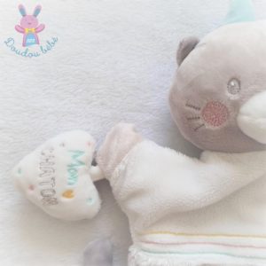 Doudou Chat marionnette beige cœur Mon chaton MOTS D’ENFANTS