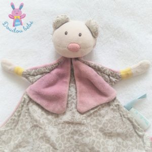 Doudou plat Souris les Pachats mauve gris fleurs MOULIN ROTY