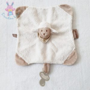 Doudou plat Mouton Cappuccino blanc beige pois NATTOU