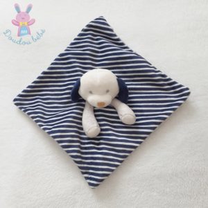 Doudou plat Chien gris rayé bleu marine blanc OBAIBI