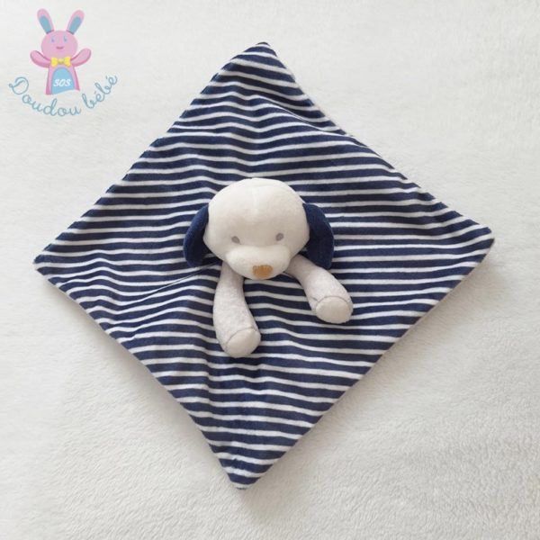 Doudou plat Chien gris rayé bleu marine blanc OBAIBI – Image 2