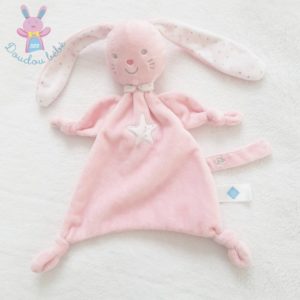 Doudou plat Lapin rose blanc étoiles argentées TEX BABY