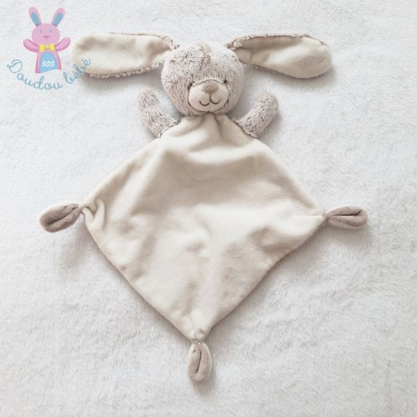 Doudou plat Lapin beige blanc TEX