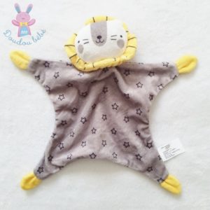 Doudou plat Lion grelot gris étoiles blanc jaune ZEEMAN