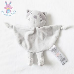 Doudou plat Chat grelot gris blanc étoiles TOM & KIDDY